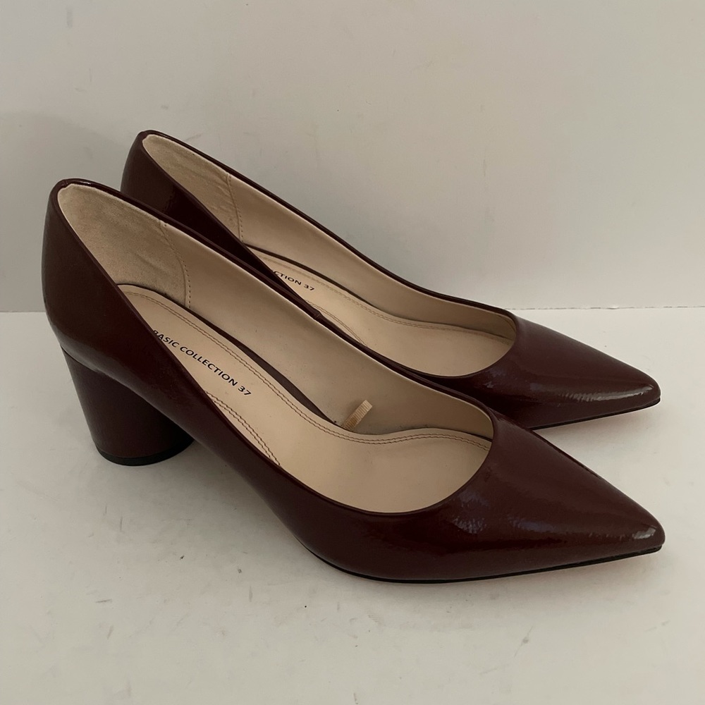 Zara Collection Burgundy Gloss Heels Size 37